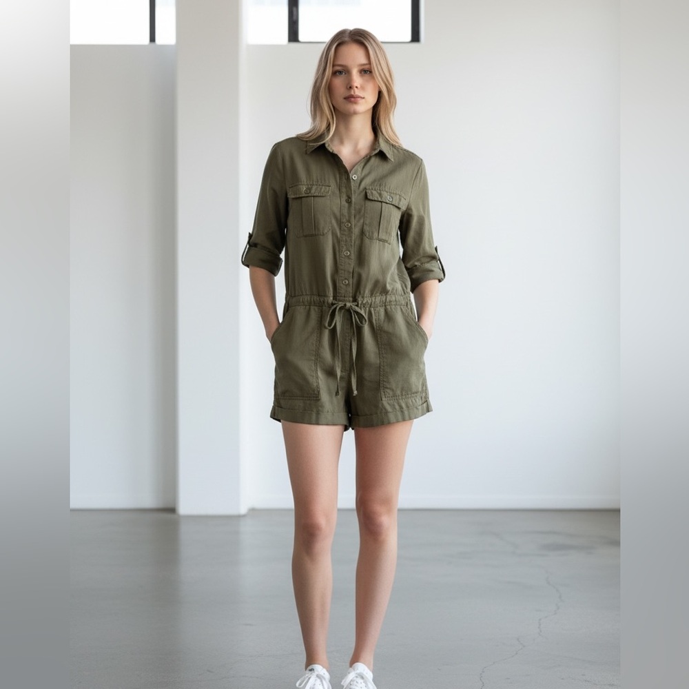 PISTOLA OLIVE GREEN TIE WAIST ROMPER GREAT CONDITION SIZE SMALL